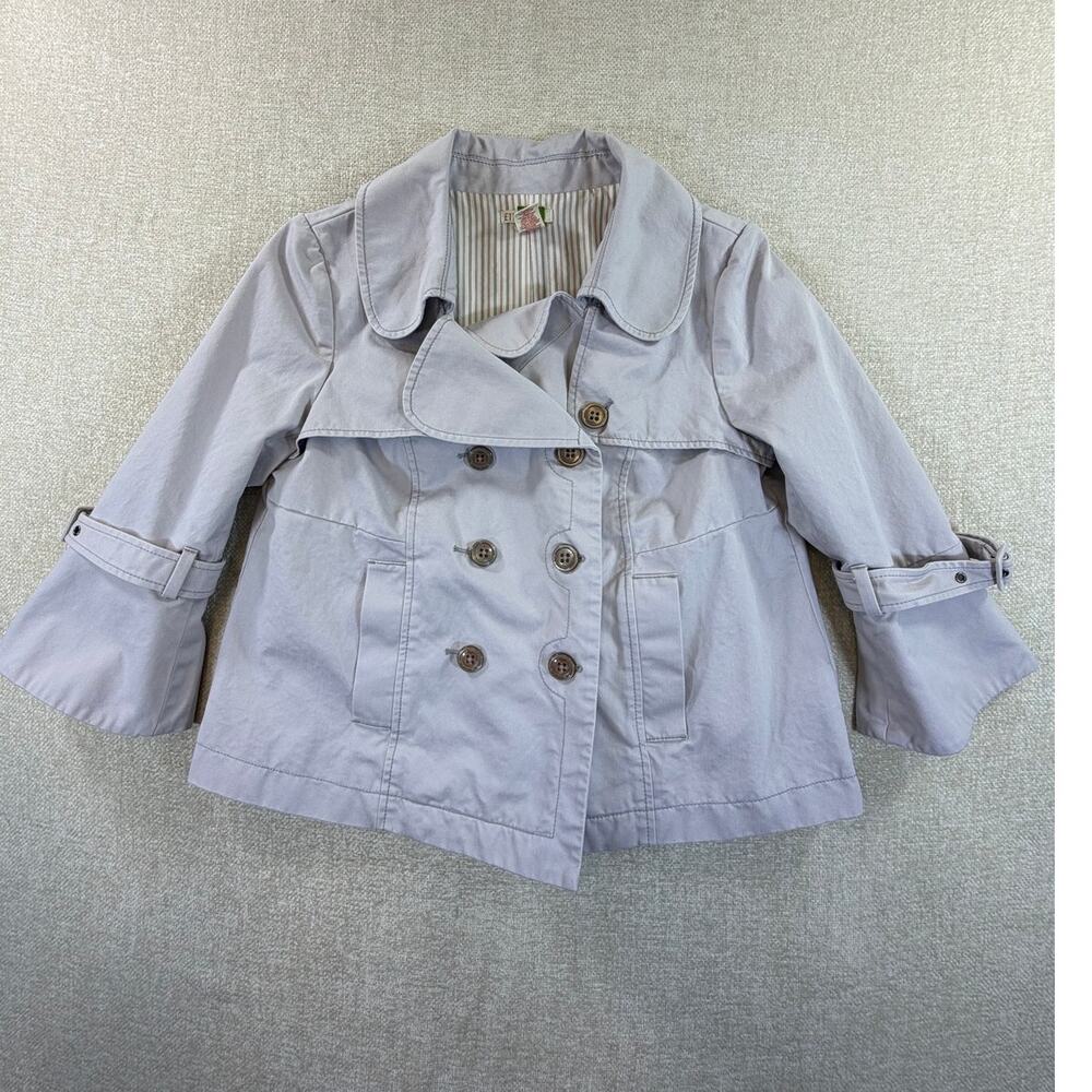 ETT:TWA Women's 10 Beige Cropped Long Sleeve Button Front Pea Coat Jacket Casual